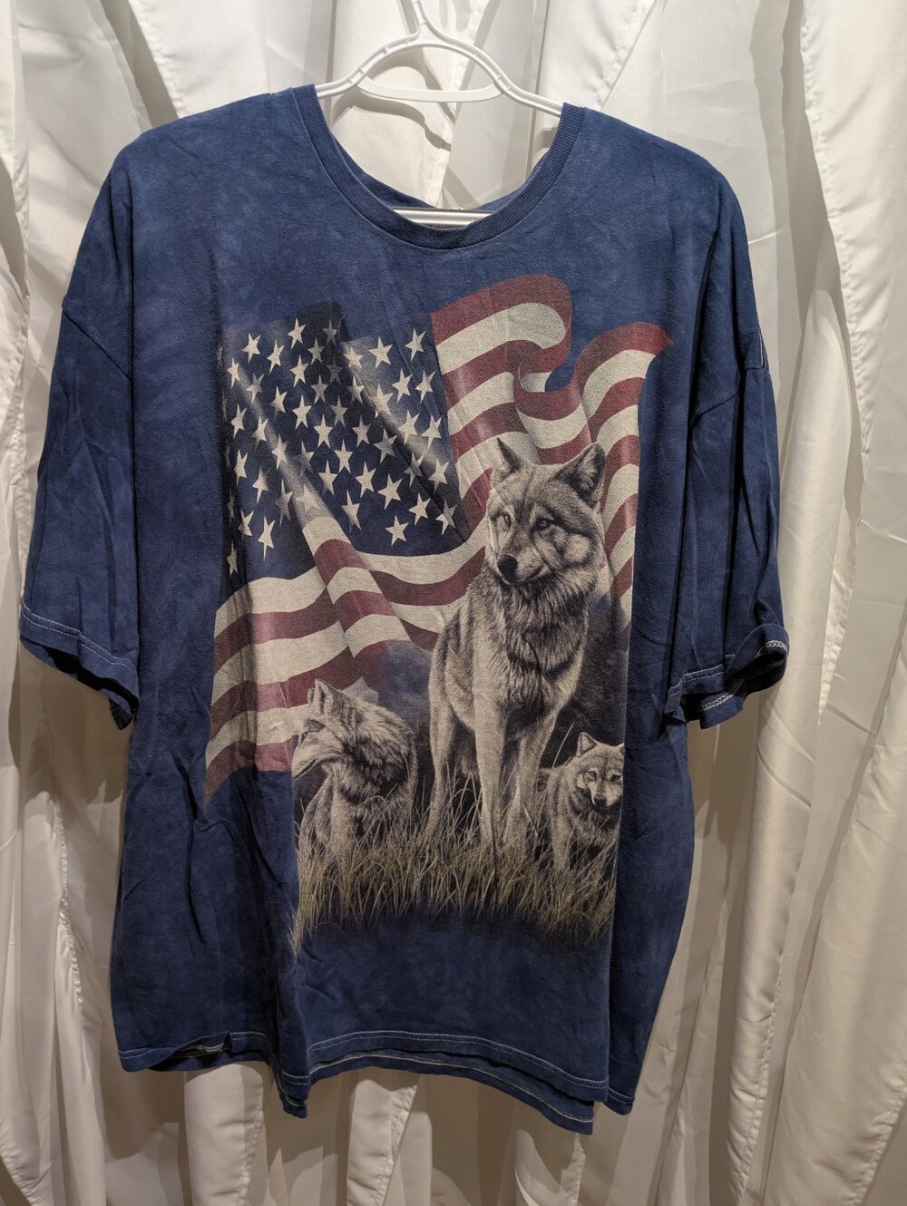 15 Vtg Delta Pro Weight 3XL Wolf American Flag T Shirt Blue Tonal Wash
